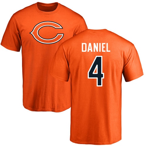 Chicago Bears Men Orange Chase Daniel Name and Number Logo NFL Football #4 T Shirt